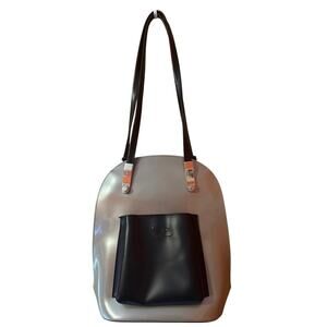 Beijo Silver Metallic Convertible Backpack Bag with Silver Metal Accents EUC